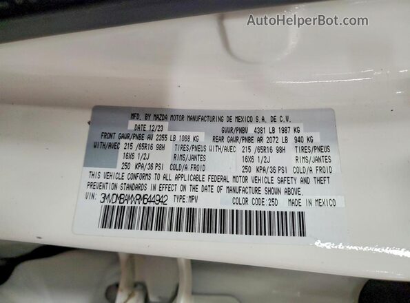 3MVDMBAMXRM644942 2024 MAZDA CX-30 White Vista de la etiqueta del VIN