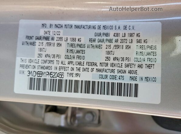 3MVDMBBM1PM520456 2023 MAZDA CX-30 Серебряный Вид наклейки с VIN-кодом