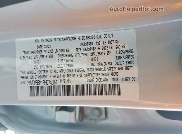 3MVDMBBM1RM674314 2024 MAZDA CX-30 White Vista del compartimento del motor