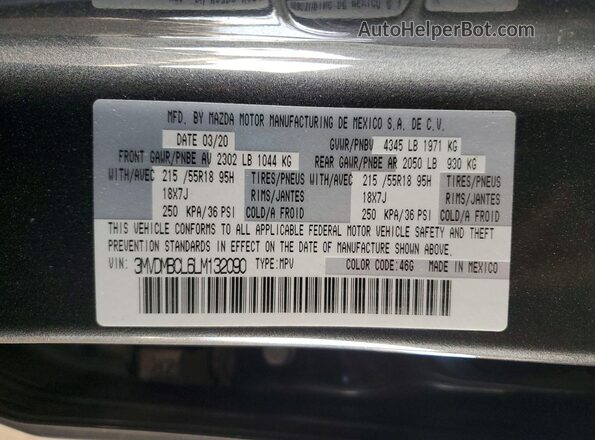 3MVDMBCL6LM132090 2020 MAZDA CX-30 Gray VIN sticker view