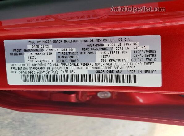 3MVDMBCL9TM134710 2026 MAZDA CX-30 Red Widok naklejki z numerem VIN