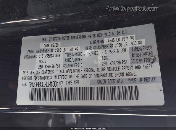 3MVDMBCLXLM130147 2020 MAZDA CX-30 Black ძრავის განყოფილების ხედი