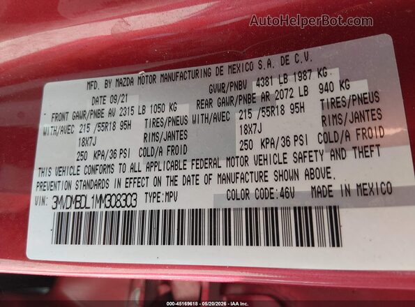 3MVDMBDL1MM308303 2021 MAZDA CX-30 Красный Вид подкапотного пространства