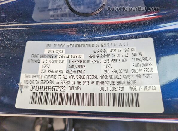 3MVDMBDM9PM507032 2023 MAZDA CX-30 Blue VIN կոդի պիտակի տեսք