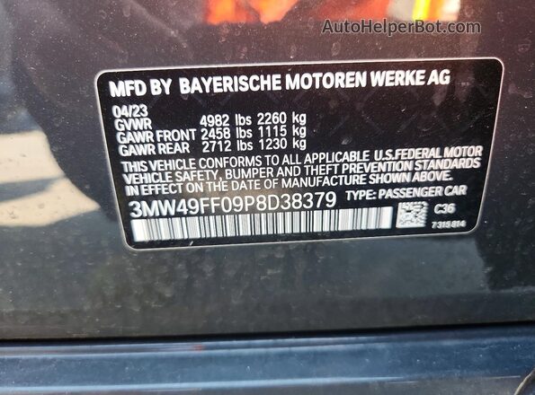 3MW49FF09P8D38379 2023 BMW M3 Gray Vista del compartimento del motor