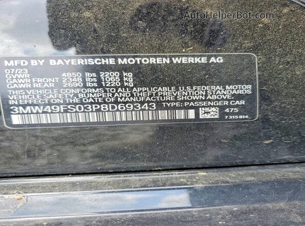 3MW49FS03P8D69343 2023 BMW M3 Black ძრავის განყოფილების ხედი