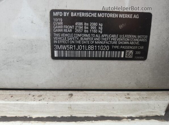 3MW5R1J01L8B11020 2020 BMW OTHER Белый Вид наклейки с VIN-кодом