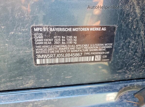3MW5R7J05L8B45867 2020 BMW OTHER Green Vista del compartimento del motor