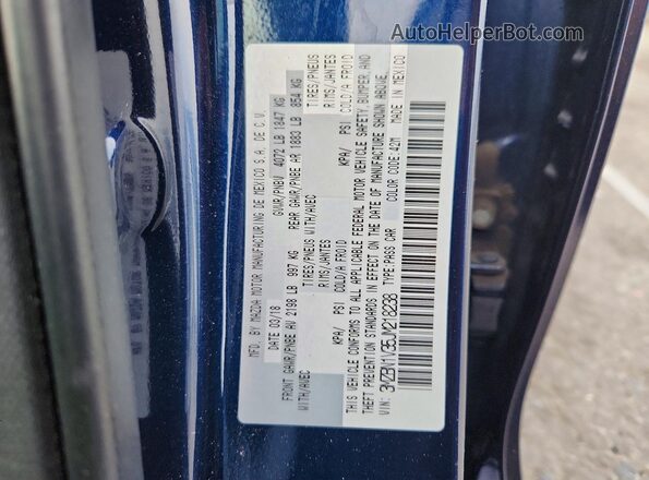 3MZBN1V35JM218238 2018 MAZDA 3 Blue Вид наклейки з VIN-кодом