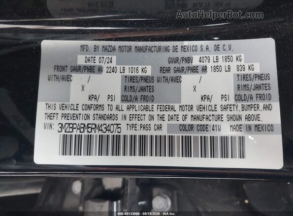 3MZBPABM5RM434075 2024 MAZDA 3 Black Widok komory silnika