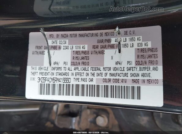 3MZBPACM5RM416660 2024 MAZDA 3 Black Engine compartment view