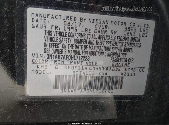 3N1AB7AP0HL712223 2017 NISSAN SENTRA Черный Вид подкапотного пространства