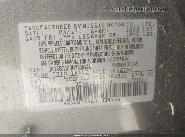 3N1AB7AP0HY334746 2017 NISSAN SENTRA Серый Вид подкапотного пространства