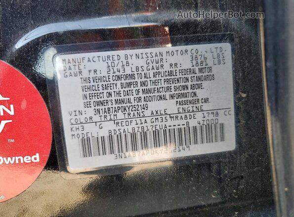 3N1AB7AP0KY252149 2019 NISSAN SENTRA Black Engine compartment view