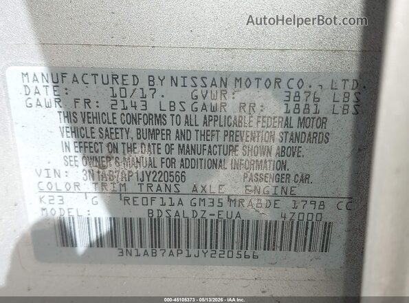 3N1AB7AP1JY220566 2018 NISSAN SENTRA Silver Вид підкапотного простору