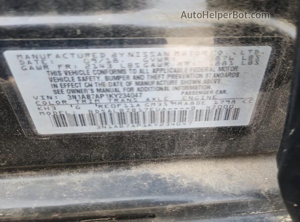 3N1AB7AP1KY234047 2019 NISSAN SENTRA Black Вид підкапотного простору