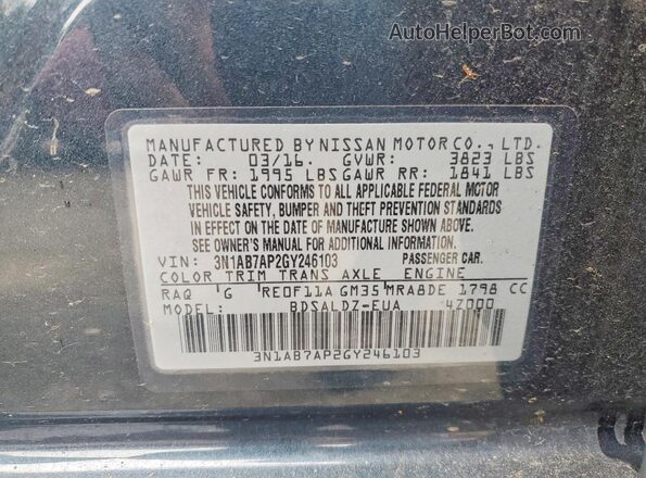 3N1AB7AP2GY246103 2016 NISSAN SENTRA Green Widok komory silnika