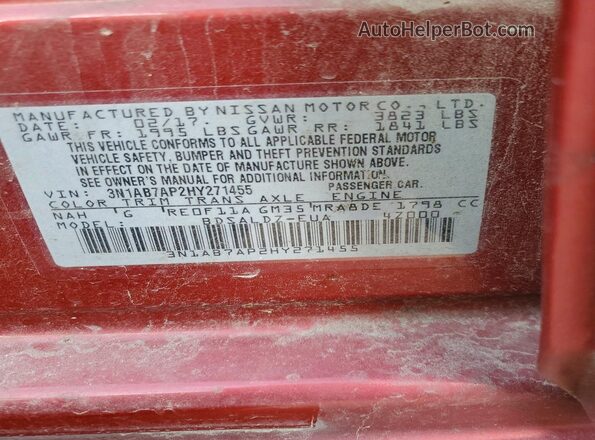 3N1AB7AP2HY271455 2017 NISSAN SENTRA Темно-бордовый Вид подкапотного пространства