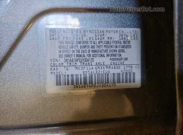 3N1AB7AP2JY304170 2018 NISSAN SENTRA Gray Engine compartment view