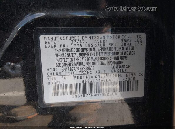 3N1AB7AP4HY368608 2017 NISSAN SENTRA Черный Вид подкапотного пространства