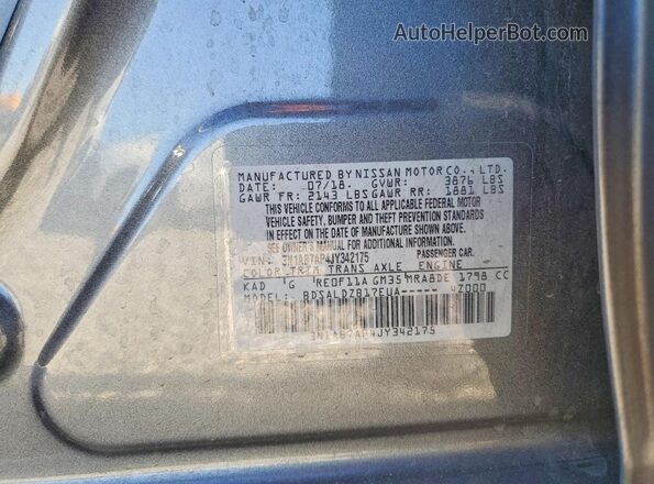 3N1AB7AP4JY342175 2018 NISSAN SENTRA Gray Вид наклейки з VIN-кодом