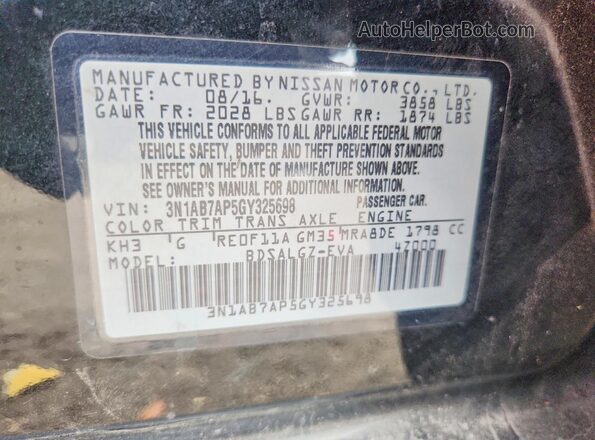 3N1AB7AP5GY325698 2016 NISSAN SENTRA Черный Вид подкапотного пространства
