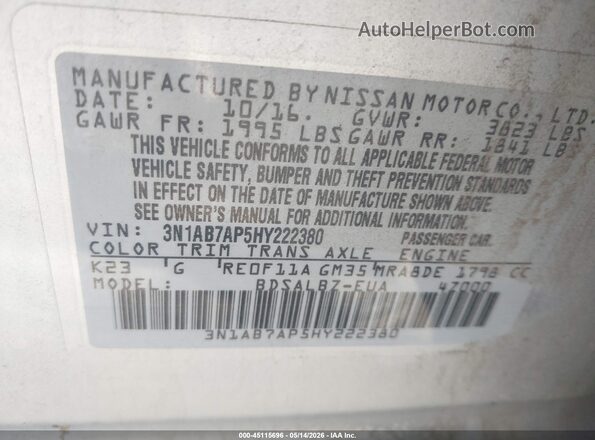 3N1AB7AP5HY222380 2017 NISSAN SENTRA Silver ძრავის განყოფილების ხედი