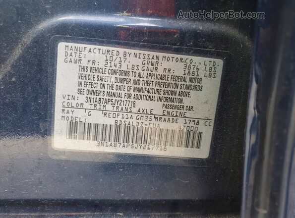 3N1AB7AP5JY217718 2018 NISSAN SENTRA Blue Vista del compartimento del motor
