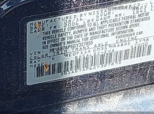3N1AB7AP6GY327895 2016 NISSAN SENTRA Blue Widok komory silnika
