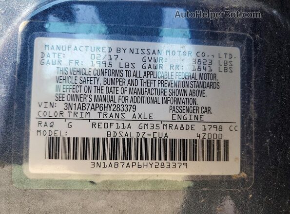3N1AB7AP6HY283379 2017 NISSAN SENTRA Серый Вид подкапотного пространства
