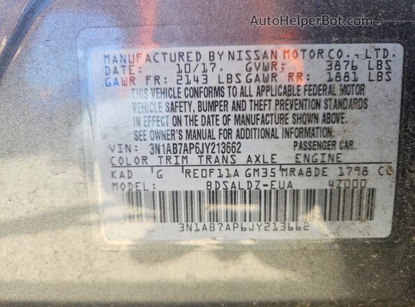 3N1AB7AP6JY213662 2018 NISSAN SENTRA Gray Widok komory silnika