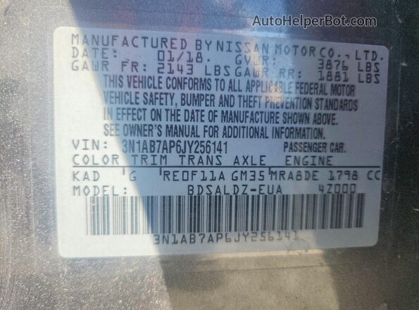 3N1AB7AP6JY256141 2018 NISSAN SENTRA Gray Widok komory silnika