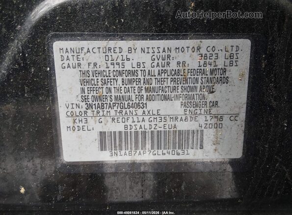 3N1AB7AP7GL640631 2016 NISSAN SENTRA Черный Вид подкапотного пространства