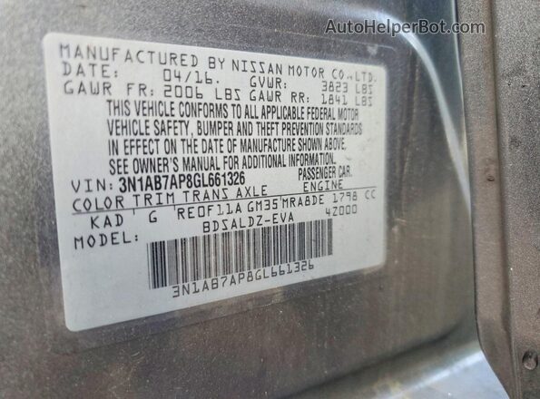 3N1AB7AP8GL661326 2016 NISSAN SENTRA Gray Շարժիչի բաժամունքի տեսք