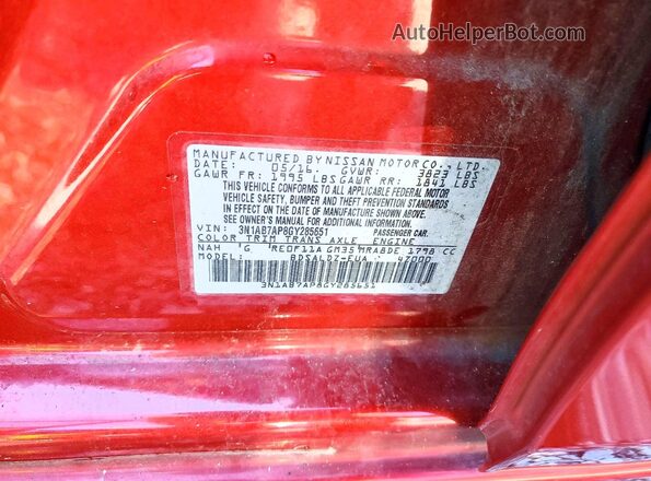 3N1AB7AP8GY285651 2016 NISSAN SENTRA Burgundy Вид підкапотного простору