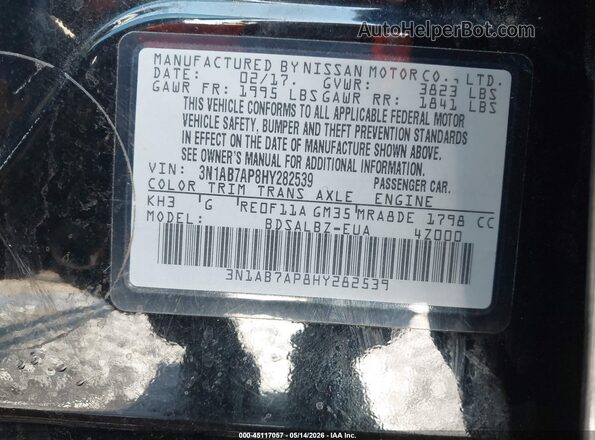3N1AB7AP8HY282539 2017 NISSAN SENTRA Black Vista del compartimento del motor