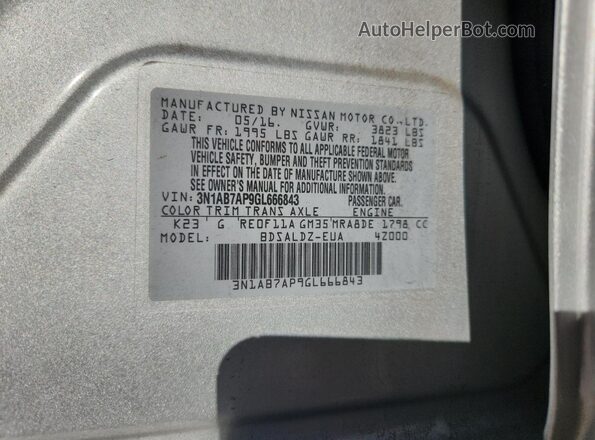 3N1AB7AP9GL666843 2016 NISSAN SENTRA Silver Widok komory silnika