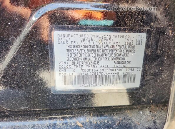 3N1AB7AP9KY216735 2019 NISSAN SENTRA Black Vista del compartimento del motor