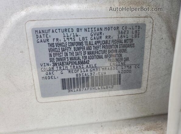 3N1AB7APXHL656842 2017 NISSAN SENTRA White Շարժիչի բաժամունքի տեսք