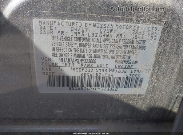 3N1AB7APXHY323060 2017 NISSAN SENTRA Серый Вид подкапотного пространства