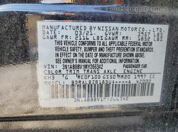 3N1AB8BV1MY266342 2021 NISSAN SENTRA Black VIN կոդի պիտակի տեսք