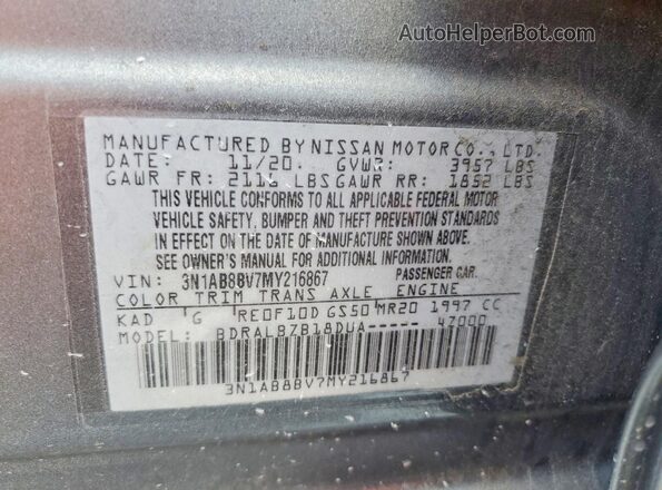 3N1AB8BV7MY216867 2021 NISSAN SENTRA Gray Вид підкапотного простору
