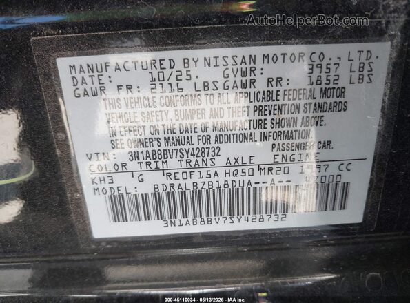 3N1AB8BV7SY428732 2025 NISSAN SENTRA Black Շարժիչի բաժամունքի տեսք