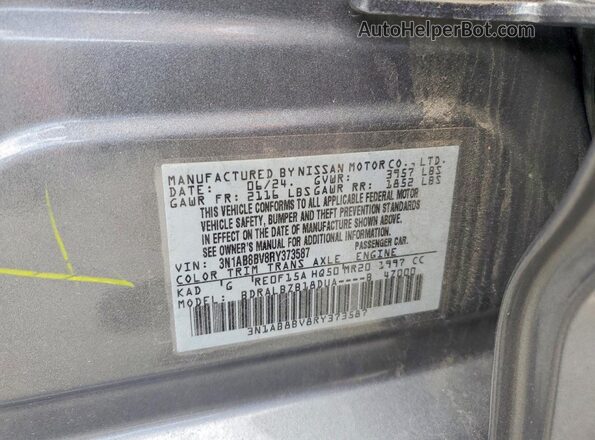 3N1AB8BV8RY373587 2024 NISSAN SENTRA Gray VIN կոդի պիտակի տեսք