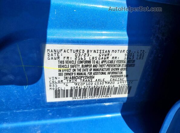 3N1AB8CV0PY254864 2023 NISSAN SENTRA Blue ძრავის განყოფილების ხედი