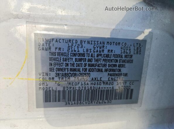3N1AB8CV0RY262630 2024 NISSAN SENTRA Белый Вид наклейки с VIN-кодом