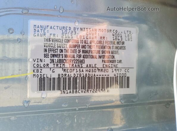3N1AB8CV2RY225983 2024 NISSAN SENTRA Gray Вид наклейки з VIN-кодом