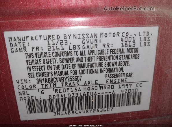 3N1AB8CV4RY253607 2024 NISSAN SENTRA Red ძრავის განყოფილების ხედი