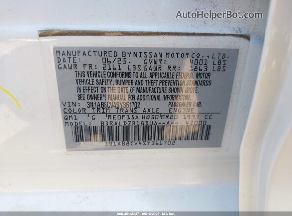 3N1AB8CV4SY361702 2025 NISSAN SENTRA White Вид підкапотного простору