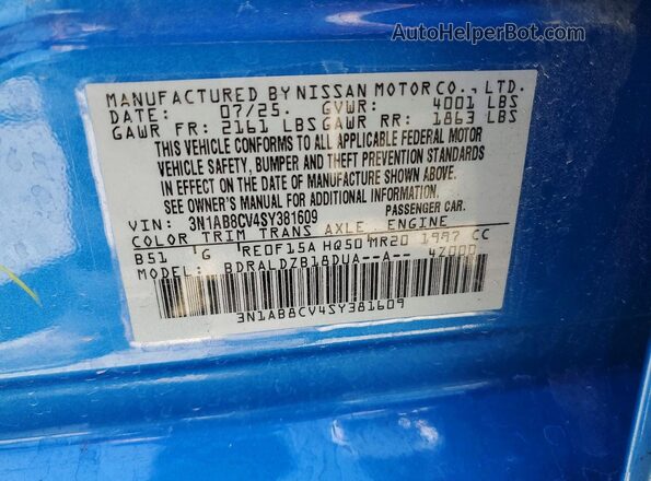 3N1AB8CV4SY381609 2025 NISSAN SENTRA Синий Вид подкапотного пространства